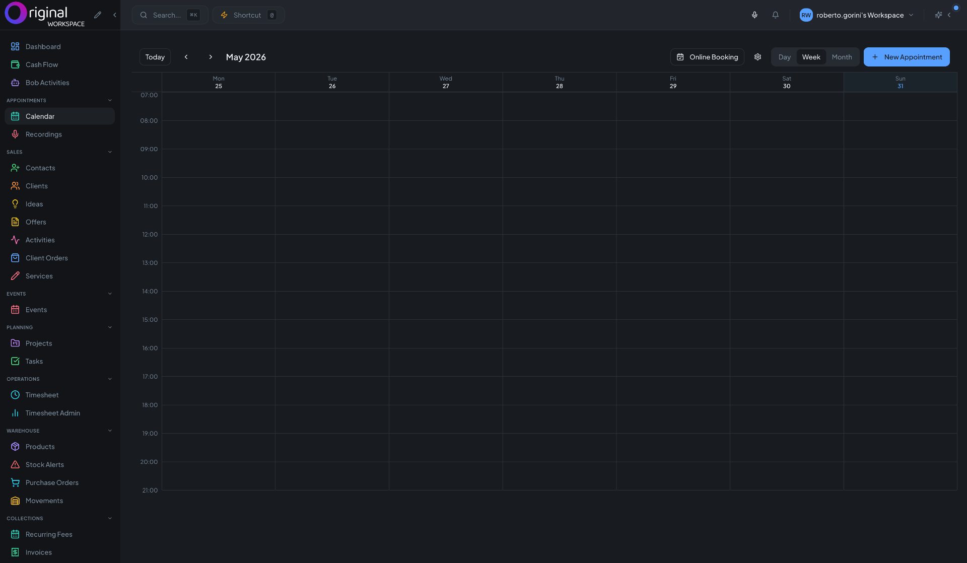 Original Workspace — Calendar view